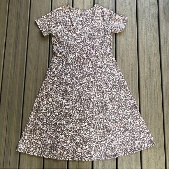 Eddie Bauer Brown & White Cotton Blend Floral Midi Dress Size M Petite - Picture 7 of 9